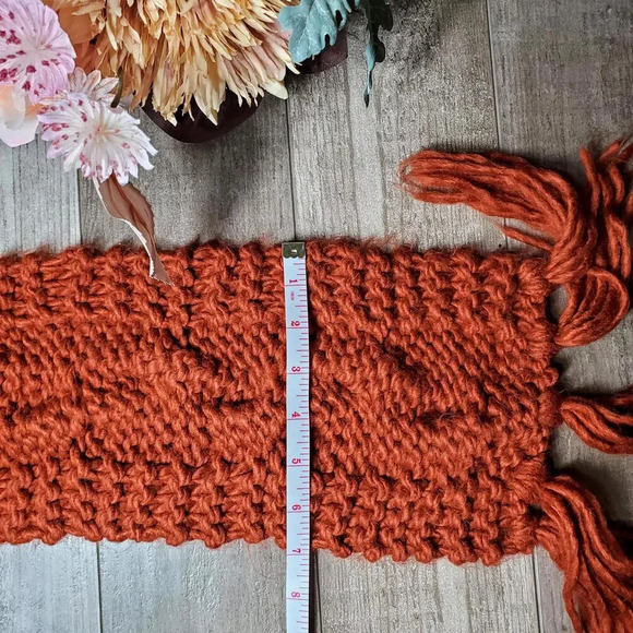 Knitted Burnt Orange Winter Scarf - Picture 7 of 9